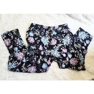 LOFT Black Floral Cropped Pants